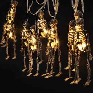 Hiboom Halloween Skeleton Skull Lighted Holiday Displays, 20 LEDs 8 Modes Waterproof Battery Operated Lighted Holiday Displays Spooky Decorations for Indoor Outdoor (Warm White)