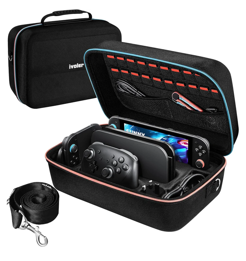 ivoler Carrying Storage All in One Case for Nintendo Switch 2 (2025),Portable Travel All Protective Hard Messenger Bag Soft Lining 20 Games for Switch 2 Console Pro Controller Accessories Black