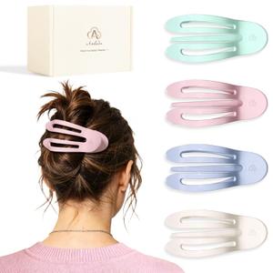 Large Flat Hair Clips for Thick Medium Thin Hair for Women, Strong Hold Non Slip Hair Barrettes for Yoga Driving, French Duckbill Hair Clips, 4Pcs Glossy Macaron