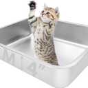 HNeekyr Small Stainless Steel Litter Box, 17.5"13.6"4" Metal Litter Box Low Side Easy Entry, Rust-Proof, Non Stick, No Smell, Easy to Clean for Kittens, Elderly Cats, Rabbits
