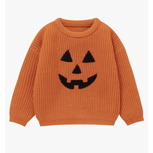 Toddler Girl/Boy Halloween Sweater Pumpkin Smile Embroidery Sweater Knitted Pullover Fall Winter Clothes Size 3-4Y
