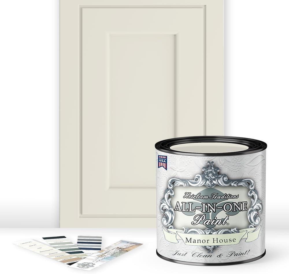 ALL-IN-ONE Paint, Durable cabinet and furniture paint. Built in primer and top coat, no sanding needed. Includes our 30 featured color card - Manor House, Quart (32 Fl Oz (Pack of 1))