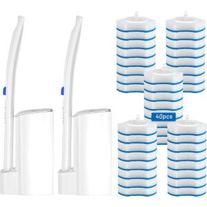 KOKL Disposable Toilet Brush, Toilte Wand Kit, Toilet Brushes and Holders with 40 Refills, Toilet Bowl Brush, Toilet Bowl Cleaning Wands, Toilet Cleaning System for Bathroom Maintenance(2-Set)
