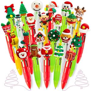 24 Pcs Christmas Fun Pen Bulk Mini Multicolor 4 in 1 Ballpoint Cute Retractable Pens for Winter Holiday Birthdays Parties Prizes Office Writing Supplies Goodie Bag Stuffers