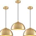 Gold Pendant Light 11.8", Industrial Dome Pendant Lights with Gold Interior, Adjustable Farmhouse Hanging Light for Kitchen Island Dining Room Bedroom Restaurant, 3 Pack