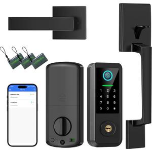 Fingerprint Smart Door Lock with Handle Set, Keyless Entry Door Lock with Keypad,5-in-1 Deadbolt,Bluetooth Deadbolt with Auto Lock,Black
