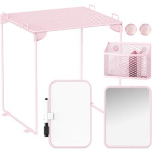 Svartur Pink Locker Accessories with Locker Shelf, Magnetic Mirror, Magnetic Pen Holder, Magnetic Small Whiteboard, Back to School Essentials Locker Decorations, 7 Piece Locker Organizer for Work
