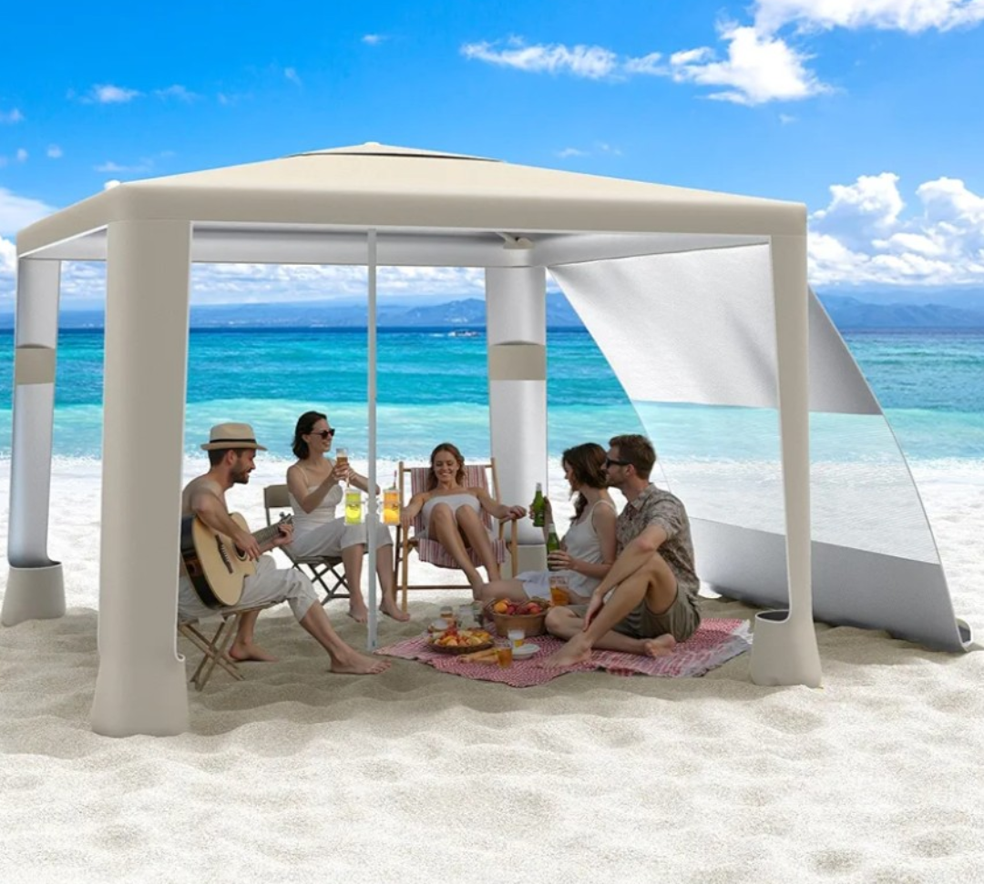 MoKo [US Version] Beach Cabana, 8'×8' Large Beach Canopy with Side Wall, UPF 50+ Protection Easy Setup Beach Tent Sun Shelter, Adjustable Height Sturdy Frame Cabana Tent for Whole Family, Khaki