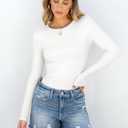 ANRABESS Women Long Sleeve Shirts Rib Knit Slim Fit Tops Basic Tee Spring Outfits Casual T-Shirt Underscrubs Layer Clothes (White, M)