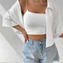 SHENHE Women's Button Down Short Sleeve Shirt Collared Crop Top Blouse | Oversized Shirt For Women,Textured Collared Crop Top,Half Sleeve (White, M)