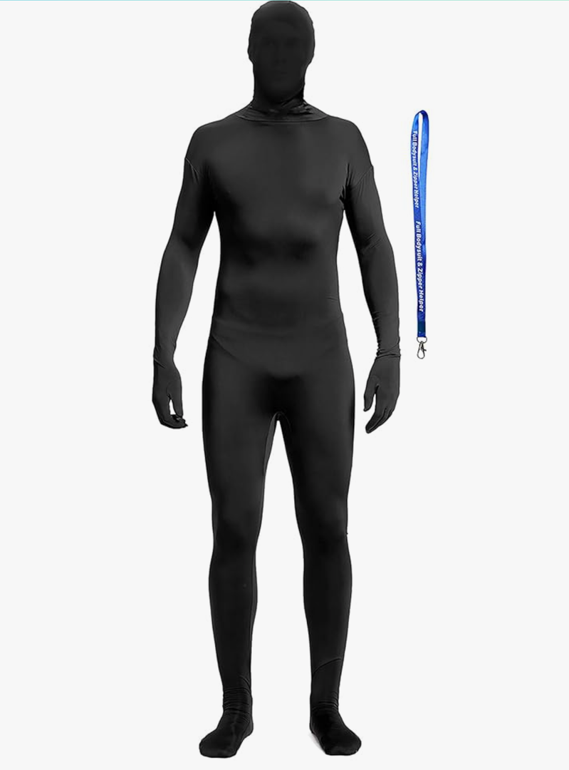 Full Bodysuit Include Zipper Helper Unisex Spandex Stretch Adult Costume Zentai Disappearing Man Body Suit, Size S/M