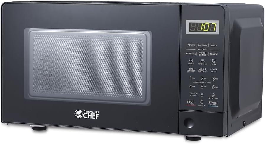 COMMERCIAL CHEF 0.7 Cubic Foot Microwave with 10 Power Levels, Small Microwave with Pull Handle, 700W Countertop Microwave up to 99 Minute Timer and Digital Display, Black