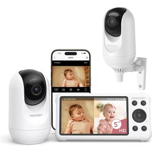 Momcozy BM04 Smart WiFi Baby Monitor with 2 Cameras, 5'' 1080P Split Screen Video Baby Monitor with Camera and Audio, Clear Night Vision, 5000mAh Battery, 2-Way Audio