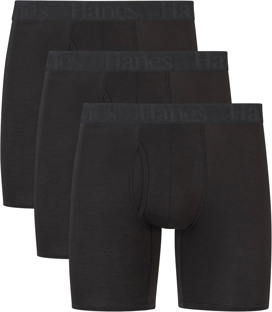 Hanes Men's Originals Supersoft Boxer Briefs & Trunks Underwear (3 Pack) (Medium, Regular Leg - Black - 3 Pack)