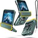 Janmitta compatible with Moto Razr 2024/2025 Case,Razr+ Plus 2024/2025 Case with Lanyard+Hinge Protection+Finger Ring Holder Kickstand,Dual-Layer Full Body Protective Shockproof Phone Cover,Dark Green