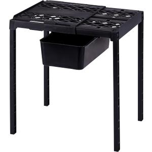 LockerMate Adjust-A-Shelf Locker Shelf & Organizer, Extends to Fit Your Locker, Includes Storage Drawer, Black