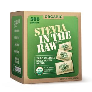 Stevia In The Raw Organic Stevia Sweetener Packets, 300 Ct, Zero Calorie Stevia Sugar Substitute Packets, No Erythritol or Artificial Flavors, USDA Organic, Non-GMO Project Verified, Vegan
