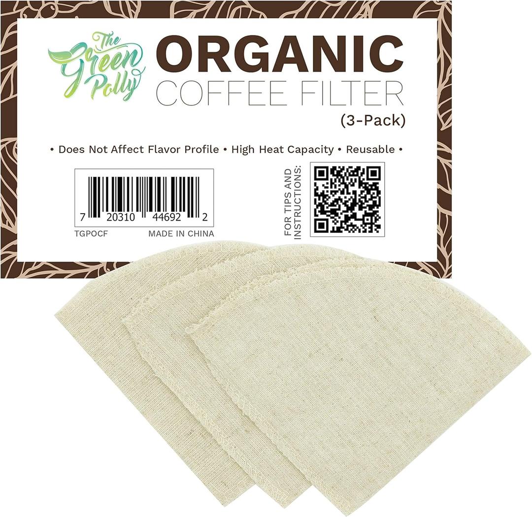 TGP Organic Hemp Cloth Coffee Filter Cone No. 4, 3-Pack, Cotton Cloth Coffee Filters