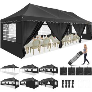 HOTEEL 10x30 Canopy Tent With Walls - Party Pop Up Event Gazebo, UPF 50+ Windproof Waterproof for Weddings & Parties - Includes Roller Bag & 4 Weight Bags, Black