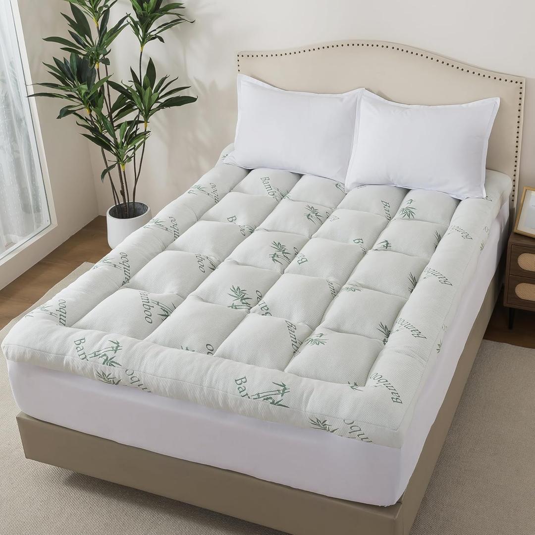 ELNIDO Queen 3 Inch Memory Foam Mattress Topper Full - Cooling Breathable Bamboo Viscose Pillow Top for Hot Sleepers, 1700 GSM Fill, Ultra Soft Mattress Pad for Back Pain Relief, 3"x54"x75"
