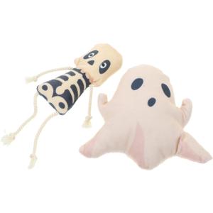Halloween Cat Toy Set 2-Pack Plush Ghost and Skull Interactive Teething Toys for Indoor Cats Soft Wear-Resistant Playthings to Relieve Anxiety