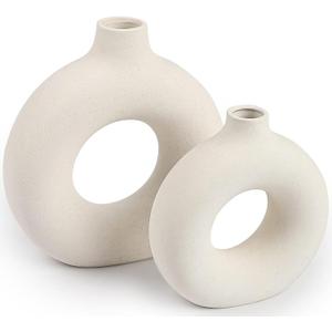 Ceramic Vases Set of 2,Modern Vases for Home Decor, White Boho Style for Living Room Kitchen Mantle Bedroom Dining Table Office Farmhouse Decorative Design (Small + Big)