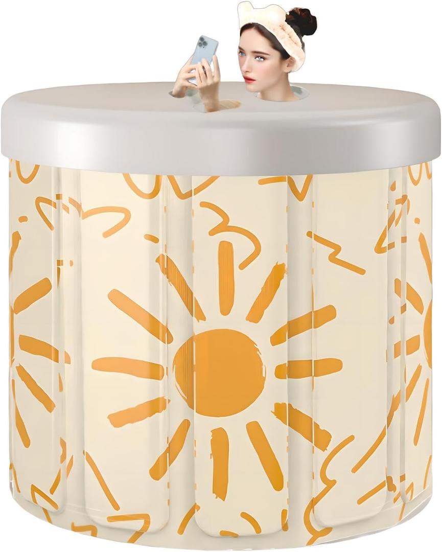 Simcat Portable Foldable Bathtub Folding Bathtub Boys and Girls Tub for Shower Soaking Hot SPA and Ice Bath Tub (80cm Sun style)