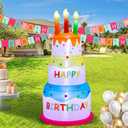 6FT Happy Birthday Inflatable Cake with Candles Built-in LED Lights Blow Up Yard Decoration for Indoor Outdoor Garden Lawn Patio Party Holiday