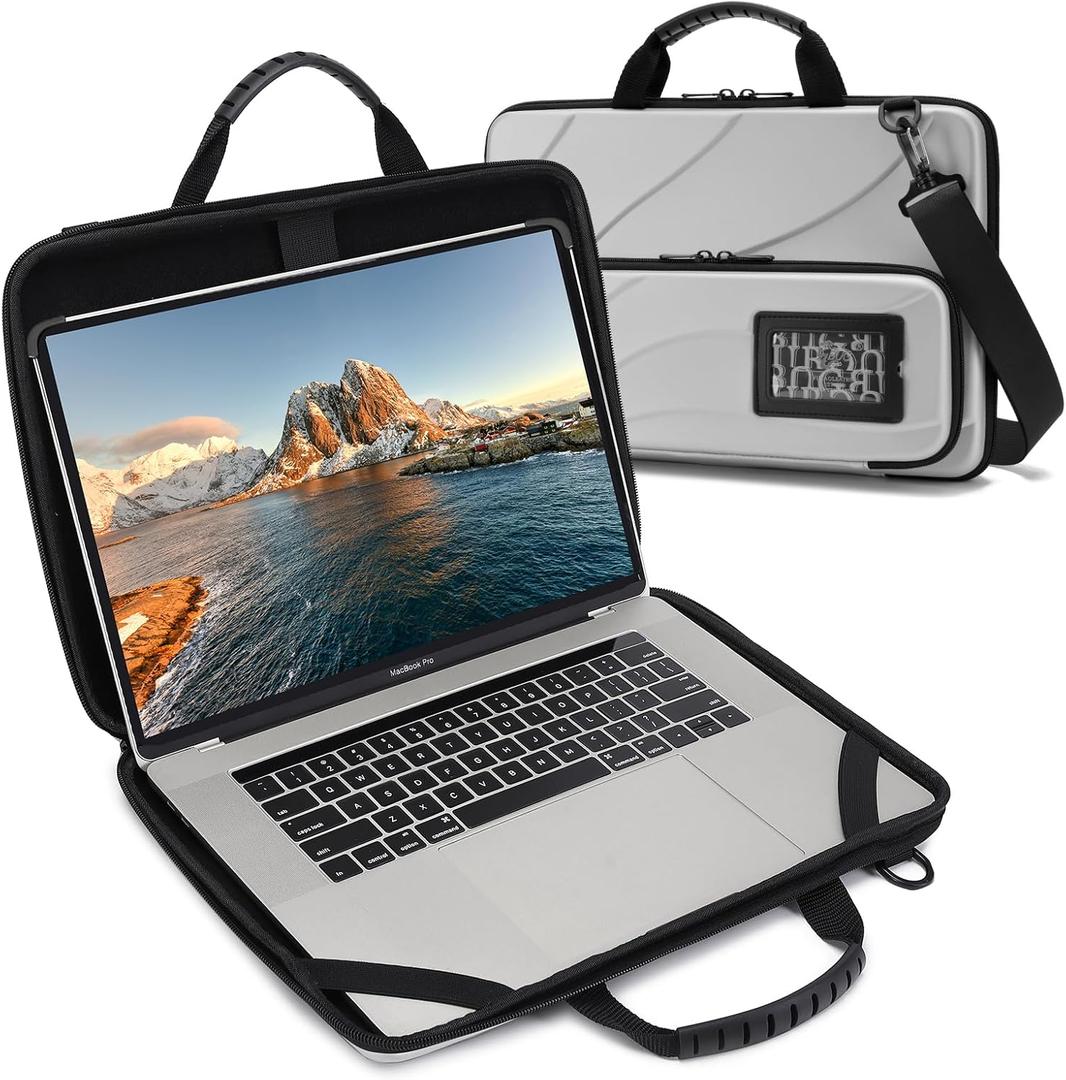 Laptop Case Hard Shell Laptop Bag for Men Women with Shoulder Strap (14.1-15.6 inch laptop case, Silver)