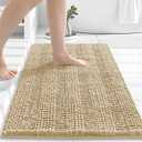 Grandaily Chenille Striped Bathroom Rugs 30x20, Extra Thick and Absorbent Bath Mats, Non-Slip Soft Plush Shaggy Shower Carpet, Machine Wash Dry, Bath Rug for Bathroom, (Medium, Beige)
