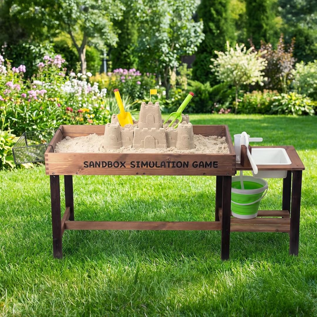 Wooden Sand Table for Kids Ages 3-8, Kids Naturally Playful Sand and Water Activity Sensory Table, Toddler Summer Outdoor Toys for Boys Girls