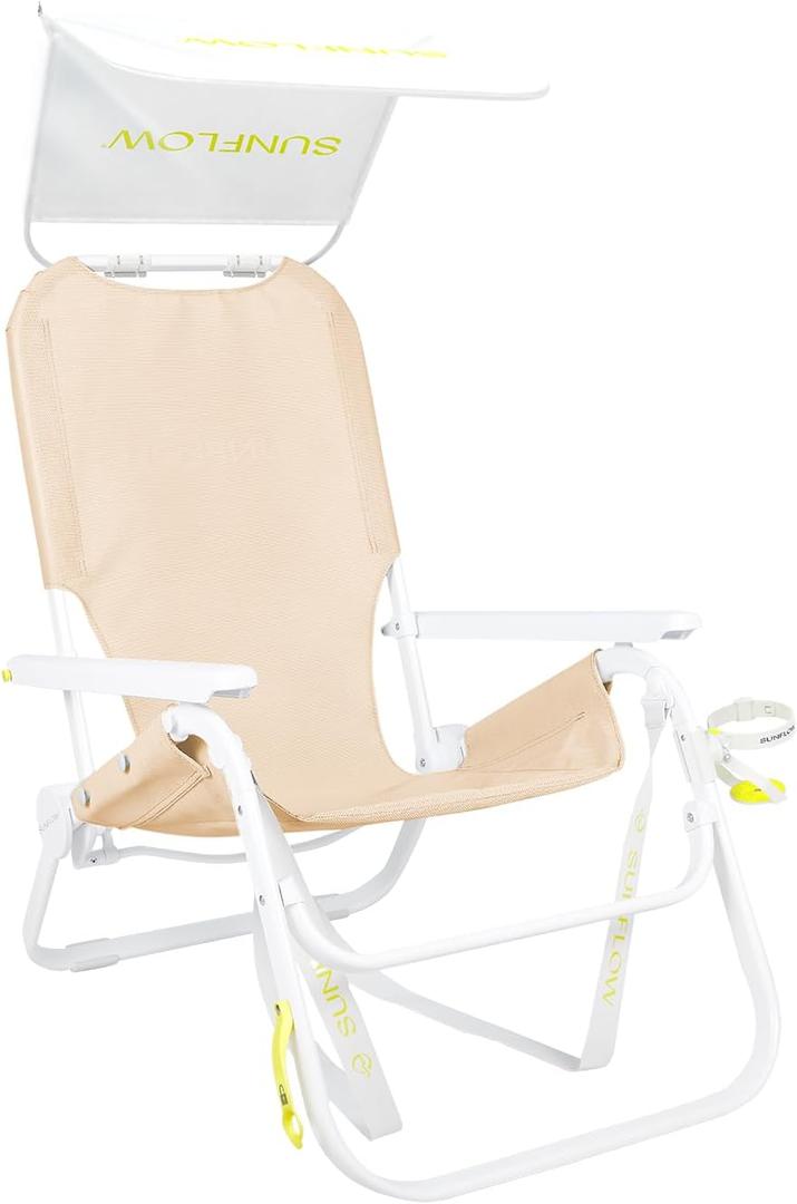 SUNFLOW Shore Thing Premium Beach Chair - Adjustable, Portable, Rust-Resistant, Reclining Beach Chair with UPF 50+ Sun Shade and Drink Holder for The Ultimate in Comfort - Creamsicle