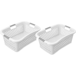2 x Home Logic 1.5 Bushel Plastic Laundry Basket Front Load, Large Laundry Hamper with Handles, Ventilated Clothes Organizer for Bedroom Bathroom Closet, 2 Pack, White
