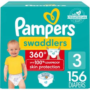 Pampers Diapers - Swaddlers 360 - Size 3, 156 Count, for up to 100% Leakproof Premium Skin Protection