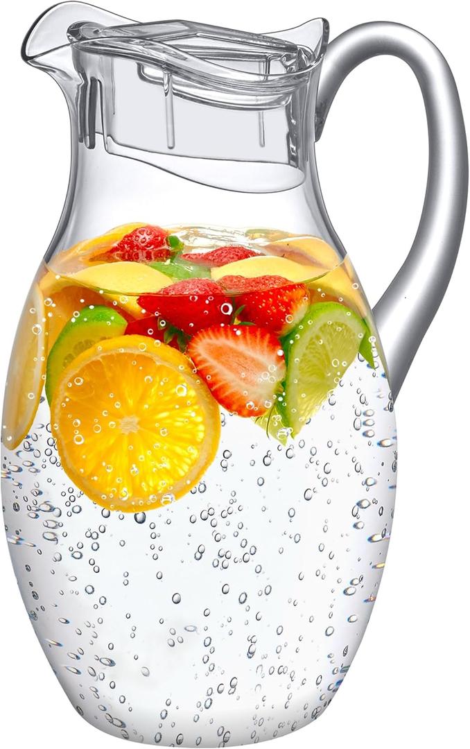 Amazing Abby - Bubbly Grand - Plastic Pitcher (96 oz, 3 Quart), Clear Water Pitcher with Lid, Fridge Jug, BPA-Free, Shatter-Proof, Great for Iced Tea, Sangria, Lemonade, Juice, Milk, and More