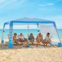 Beach Cabana 8'8', Portable Beach Canopy with Side Wall, UPF 50+ Silver-Coated Beach Tent Sun Shelter Easy Pop Up, Wind Resistant Adjustable Height Beach Umbrella Tent for Family, Light Blue