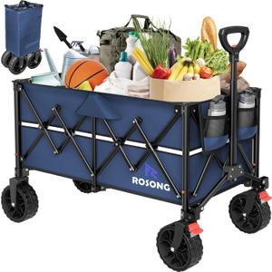 Collapsible Wagon Cart with Wheels Foldable - Folding Utility Heavy Duty Wagons Carts for Grocery Sports Garden Shopping Camping Wheelbarrows (Navy Blue, 150L)