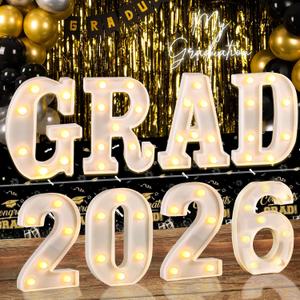 Graduation Decorations 2026, 8 Pcs Marquee Light Up Letter Grad 2026 Sign, Graduation Centerpieces for Table, Class of 2026 Decorations for College High School, Lighted Grad Party Decor