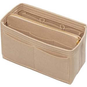 Purse Organizer Insert with Zipper Felt Bag Organizer Handbag Organizer Insert Bag in Bag Organizer with Key Chain for Tote Purse Bag Beige Small