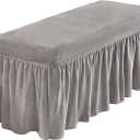 NICEEC Spandex Stretch Dining Bench Cover with Skirt Removable Bench Slipcover Rectangle Washable Bench Cushion Covers for Dining Room Living Room Bedroom Kitchen(LightGrey)