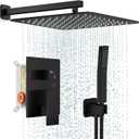 FPXRNG Black Shower Faucet Set, Rainfall Shower System with Square Shower Head and Handle Set, Wall Mounted Shower Fixtures, Full Metal Trim Repair Kit 16 inch Matte Black (With Shower Valve)