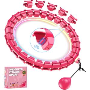 Fit Hoop Weighted Hula Pilates Circles, 32 Detachable Parts & 65-Inch Plus-Size Fit, Weight Loss Fitness Gear, Quiet Home Workout Tool (ROSY)