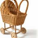 Wicker Carriage,Woven Rattan Stroller Shaped Flower Basket,Natural Willow BranchesUsed for Welcoming Infants, Wedding Parties, Home Decor, Floral Decoration, 21.85x14.37x8.86 inches