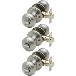 Copper Creek Privacy Interior Door Knob – ANSI Grade-2Certified, Modern Heavy Duty Handle, Easy Install and Reversible for Bedroom, Bathroom & Closets – Satin Stainless (2Pack)