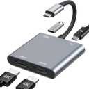 USB C to Dual HDMI Adapter, Type C Hdmi Splitter for Dual Monitors with USB 3.0, 100W PD Charging, HDMI Splitter Extended Display for for MacBook Air/Pro,Dell XPS,HP,Surface,Chromebook