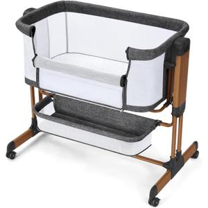 Ezebaby 3-in-1 Baby Bassinet, Rocking Baby Bassinets Bedside Sleeper, Adjustable Portable Crib for Newborn Infant with Wheels Storage Basket and Mesh Sides (Dark Gray)