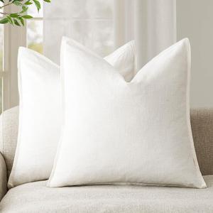 Foindtower Pack of 2, Decorative Linen Soild Throw Pillow Covers Soft Accent Cushion Case Boho Farmhouse Neutral Pillowcase for Chair Couch Sofa Bedroom Living Room Home Decor 24 x 24 Inch Cream White (24" x 24" (Pack of 2))