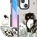 Boaretiu Cute Kawaii for iPhone 13 Case with Stand - Fashion Cool 360 Rotate Ring Holder Kickstand Black Cat Bee Design for Women Girls Boys Teens Girly for iPhone 13 Phone Case