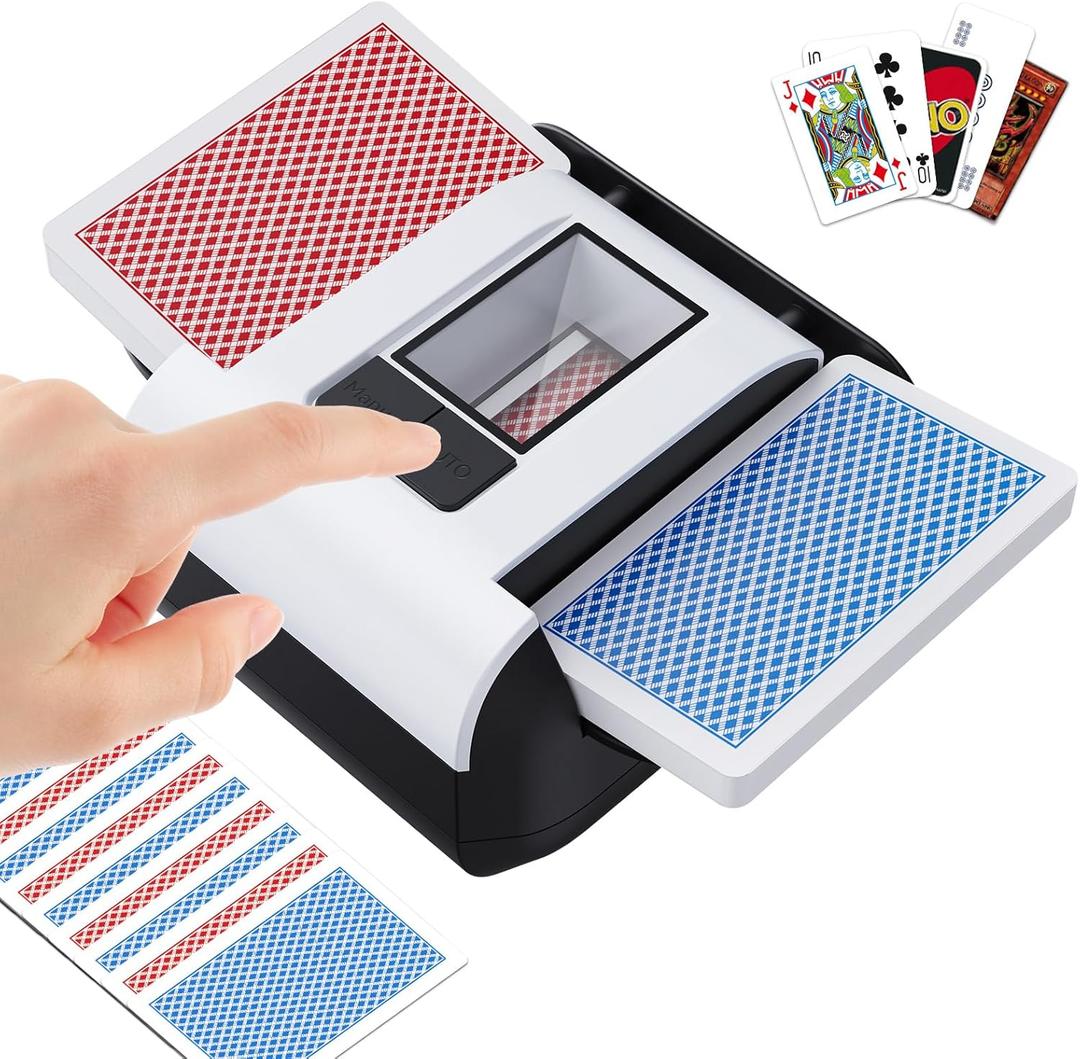 Automatic Card Shuffler - One-Press AUTO & Manual Mode, Electric Shuffling Machine for 1-2 Decks, Low Noise, Rechargeable & Portable Shuffler Machine for Poker, UNO, Blackjack, Skip-Bo, Phase 10