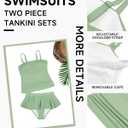 Bsubseach Two Piece Tankini Swimsuits Women Tummy Control Bathing Suit Ruched Skirt Swimwear with Bra Pads (Small, Pea Green)